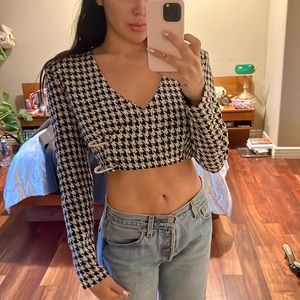 Zara Cropped houndstooth top